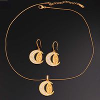 Lady Moon Stainless Steel Copper Plating Inlay Zircon 18k Gold Plated Earrings Necklace main image 2