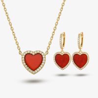 Elegant Vintage Style Heart Shape Sterling Silver Plating Inlay Malachite Gem Zircon 18k Gold Plated Women's Jewelry Set sku image 6