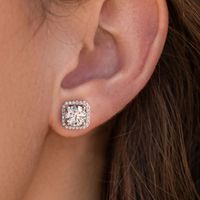 1 Pair Simple Style Square Gra Plating Inlay Sterling Silver Moissanite Silver Plated Ear Studs main image 1