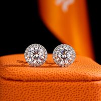 Simple Style Round Sterling Silver Gra Plating Inlay Moissanite Silver Plated Ear Studs main image 1