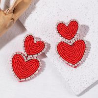 1 Pair Sweet Heart Shape Stainless Steel Cloth Glass Zircon Drop Earrings main image 6