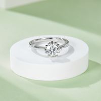 Lady Round Sterling Silver Plating Inlay Moissanite Rhodium Plated Silver Plated Rings main image 2