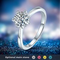 Lady Round Sterling Silver Plating Inlay Moissanite Rhodium Plated Silver Plated Rings main image 1