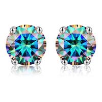 Simple Style Shiny Round Sterling Silver Gra Plating Inlay Moissanite Silver Plated Ear Studs sku image 9