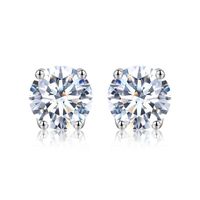 Simple Style Shiny Round Sterling Silver Gra Plating Inlay Moissanite Silver Plated Ear Studs sku image 4