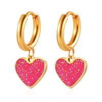 1 Pair Simple Style Heart Shape Enamel Plating Stainless Steel Drop Earrings sku image 1