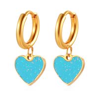 1 Pair Simple Style Heart Shape Enamel Plating Stainless Steel Drop Earrings sku image 4