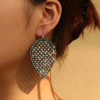 1 Pair Ig Style Shiny Geometric Leaves Inlay Pu Leather Glass Stone Drop Earrings main image 1