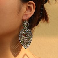 1 Pair Ig Style Shiny Geometric Leaves Inlay Pu Leather Glass Stone Drop Earrings main image 8