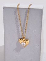Simple Style Heart Shape Butterfly Stainless Steel Copper Inlay Zircon 18k Gold Plated Pendant Necklace main image 4