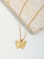Simple Style Heart Shape Butterfly Stainless Steel Copper Inlay Zircon 18k Gold Plated Pendant Necklace sku image 2