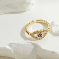 Vintage Style Simple Style Commute Devil's Eye Copper Enamel Plating Inlay Zircon 14k Gold Plated Open Rings main image 4