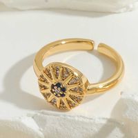 Vintage Style Simple Style Commute Devil's Eye Copper Enamel Plating Inlay Zircon 14k Gold Plated Open Rings main image 6