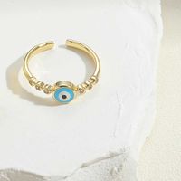 Vintage Style Simple Style Commute Devil's Eye Copper Enamel Plating Inlay Zircon 14k Gold Plated Open Rings main image 3