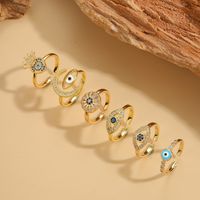 Vintage Style Simple Style Commute Devil's Eye Copper Enamel Plating Inlay Zircon 14k Gold Plated Open Rings main image 1