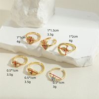 Vintage Style Simple Style Commute Devil's Eye Copper Enamel Plating Inlay Zircon 14k Gold Plated Open Rings main image 2