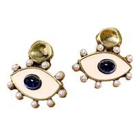 1 Pair Retro Eye Inlay Copper Artificial Gemstones Pearl Drop Earrings main image 5