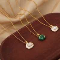 Casual Elegant Simple Style Color Block Malachite Shell Titanium Steel Plating Inlay Malachite Shell 18k Gold Plated Women's Pendant Necklace main image 8