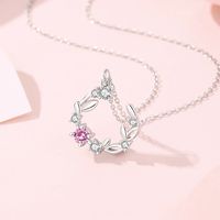 Sweet Simple Style Wreath Sterling Silver Zircon Pendant Necklace main image 4
