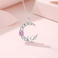 Sweet Simple Style Moon Butterfly Sterling Silver Pendant Necklace main image video
