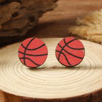 1 Pair Vacation Simple Style Ball Basketball Football Painted Wood Silver Plated Ear Studs main image 3