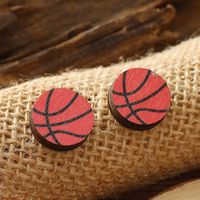 1 Pair Vacation Simple Style Ball Basketball Football Painted Wood Silver Plated Ear Studs main image 4