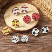 1 Pair Vacation Simple Style Ball Basketball Football Painted Wood Silver Plated Ear Studs main image 1