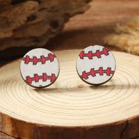 1 Pair Vacation Simple Style Ball Basketball Football Painted Wood Silver Plated Ear Studs main image 5