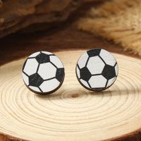 1 Pair Vacation Simple Style Ball Basketball Football Painted Wood Silver Plated Ear Studs main image 7