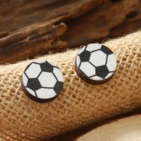 1 Pair Vacation Simple Style Ball Basketball Football Painted Wood Silver Plated Ear Studs main image 8