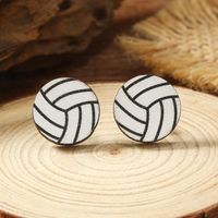 1 Pair Vacation Simple Style Ball Basketball Football Painted Wood Silver Plated Ear Studs main image 9