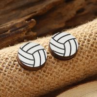 1 Pair Vacation Simple Style Ball Basketball Football Painted Wood Silver Plated Ear Studs main image 10