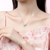 Sweet Simple Style Tassel Heart Shape Bow Knot 925 Silver Zircon Pendant Necklace main image 3