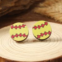 1 Pair Vacation Simple Style Ball Basketball Football Painted Wood Silver Plated Ear Studs sku image 3
