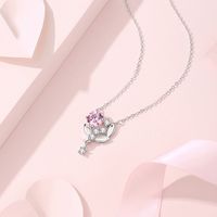 Sweet Simple Style Heart Shape Grain Sterling Silver Three-dimensional Zircon Pendant Necklace main image 5