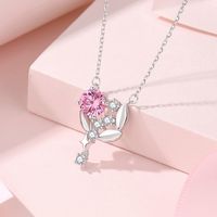 Sweet Simple Style Heart Shape Grain Sterling Silver Three-dimensional Zircon Pendant Necklace main image 4
