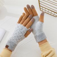 Frau Retro Plaid Wolle Handschuhe 1 Paar sku image 10