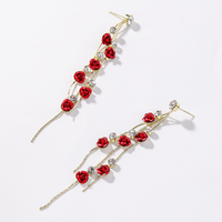 1 Pair Elegant Simple Style Flower Tassel Inlay Alloy Artificial Rhinestones Drop Earrings main image 5