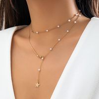 Modern Style Shiny Round Star Imitation Pearl Copper Beaded Plating 18k Gold Plated Pendant Necklace Necklace main image 3