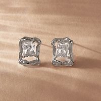 1 Pair Simple Style Korean Style Square Inlay Copper Zircon Ear Studs main image 5