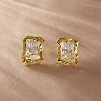 1 Pair Simple Style Korean Style Square Inlay Copper Zircon Ear Studs main image 4