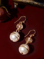 1 Pair Elegant Simple Style Round Inlay Alloy Artificial Crystal Artificial Pearls Drop Earrings main image 2
