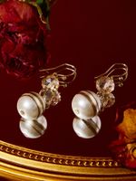 1 Pair Elegant Simple Style Round Inlay Alloy Artificial Crystal Artificial Pearls Drop Earrings main image 1