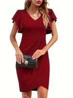 Women's Regular Dress Elegant V Neck Short Sleeve Solid Color Above Knee Daily main image 2