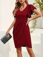 Women's Regular Dress Elegant V Neck Short Sleeve Solid Color Above Knee Daily main image 4