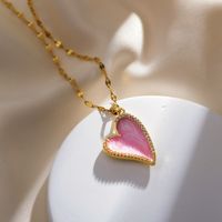 Elegant Sweet Simple Style Heart Shape Copper Enamel Plating Inlay Zircon 18k Gold Plated Pendant Necklace main image 5