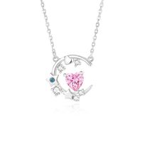 Lady Star Moon Butterfly Sterling Silver Inlay Artificial Gemstones Pendant Necklace main image 4