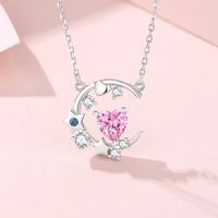 Lady Star Moon Butterfly Sterling Silver Inlay Artificial Gemstones Pendant Necklace main image video