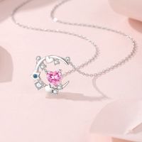 Lady Star Moon Butterfly Sterling Silver Inlay Artificial Gemstones Pendant Necklace main image 3