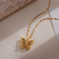 Ig Style Butterfly Copper Plating Hollow Out Inlay Zircon 18k Gold Plated Pendant Necklace main image 5